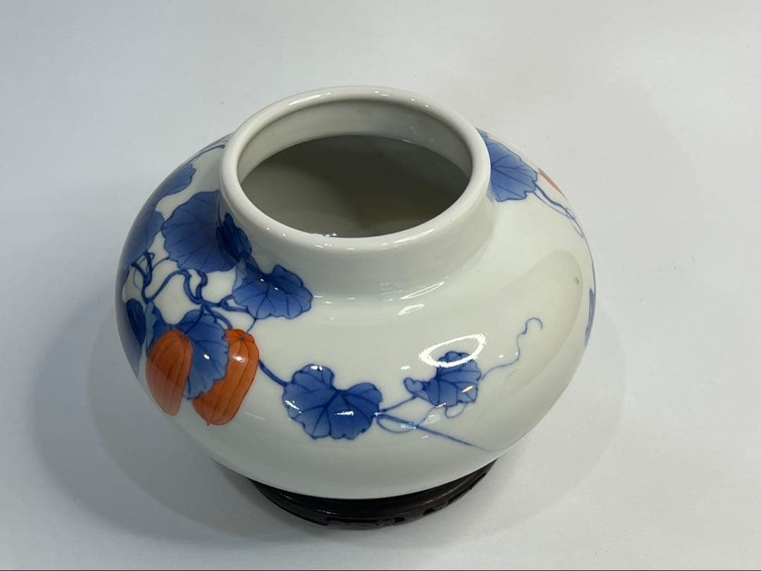 【真葛香山】色絵烏瓜図花瓶 二代 香半之助作 帝室技芸員【書載品現物】