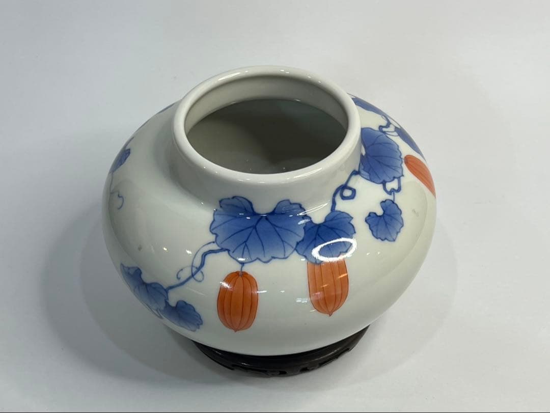 【真葛香山】色絵烏瓜図花瓶 二代 香半之助作 帝室技芸員【書載品現物】