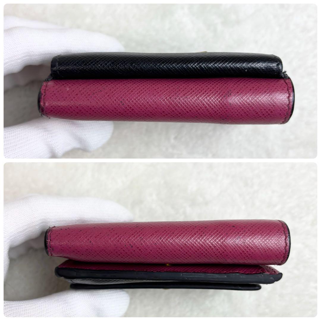 【希少✨】PRADA 三つ折り財布 バイカラー サフィアーノレザー 黒 ピンク