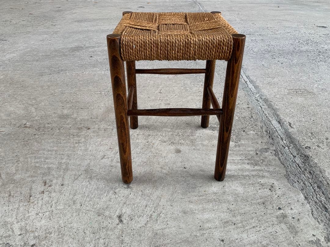 アンティーク ラッシュ スツール 縄編み チェア 民芸家具 椅子 No.4