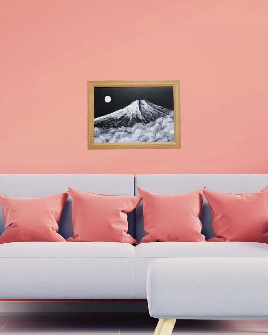 油絵 油彩 油彩画 絵 絵画 【白黒の富士山】