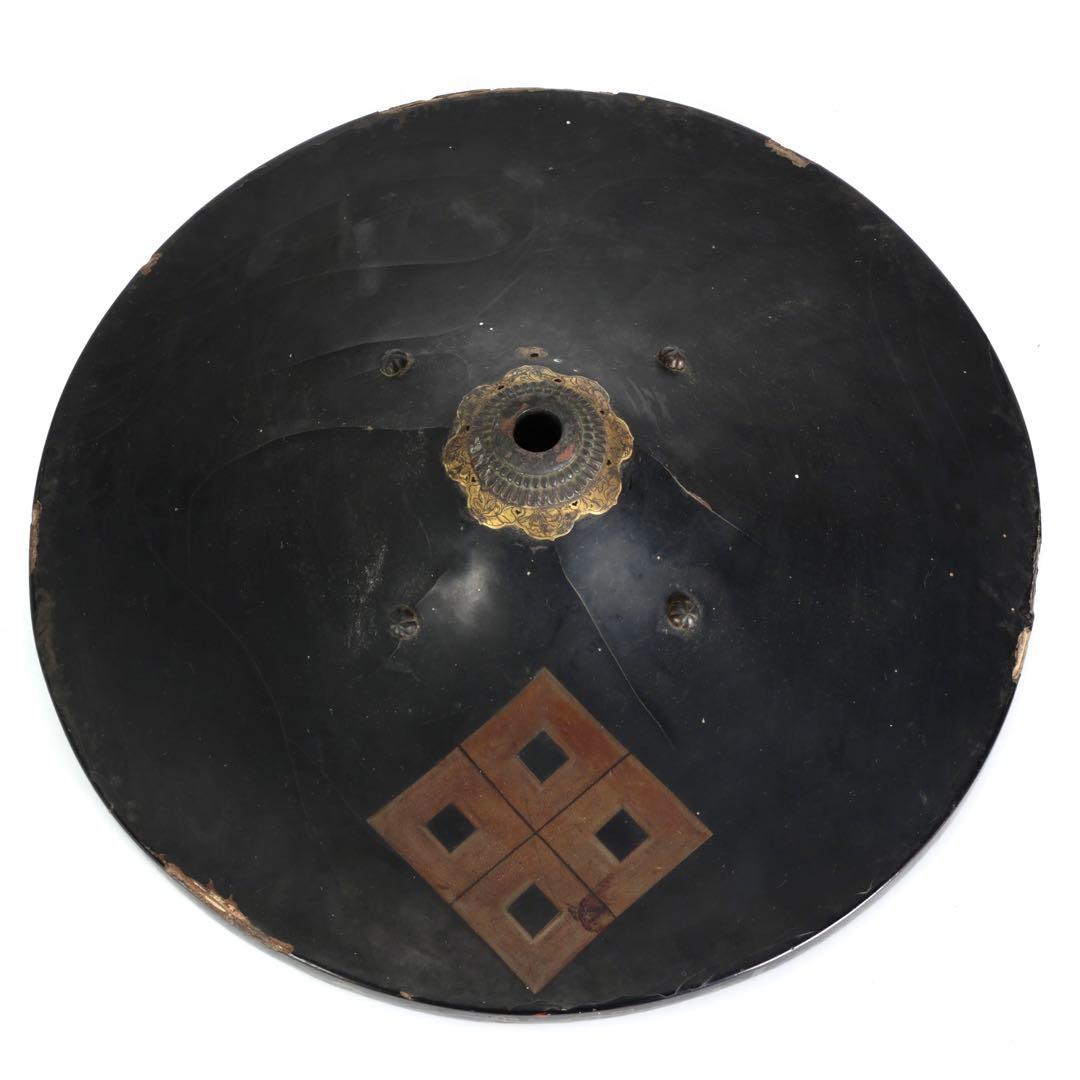江戸期 黒漆塗 陣笠 四ツ目結紋 時代武具 甲冑 漆塗 朱塗 古民具 骨董品