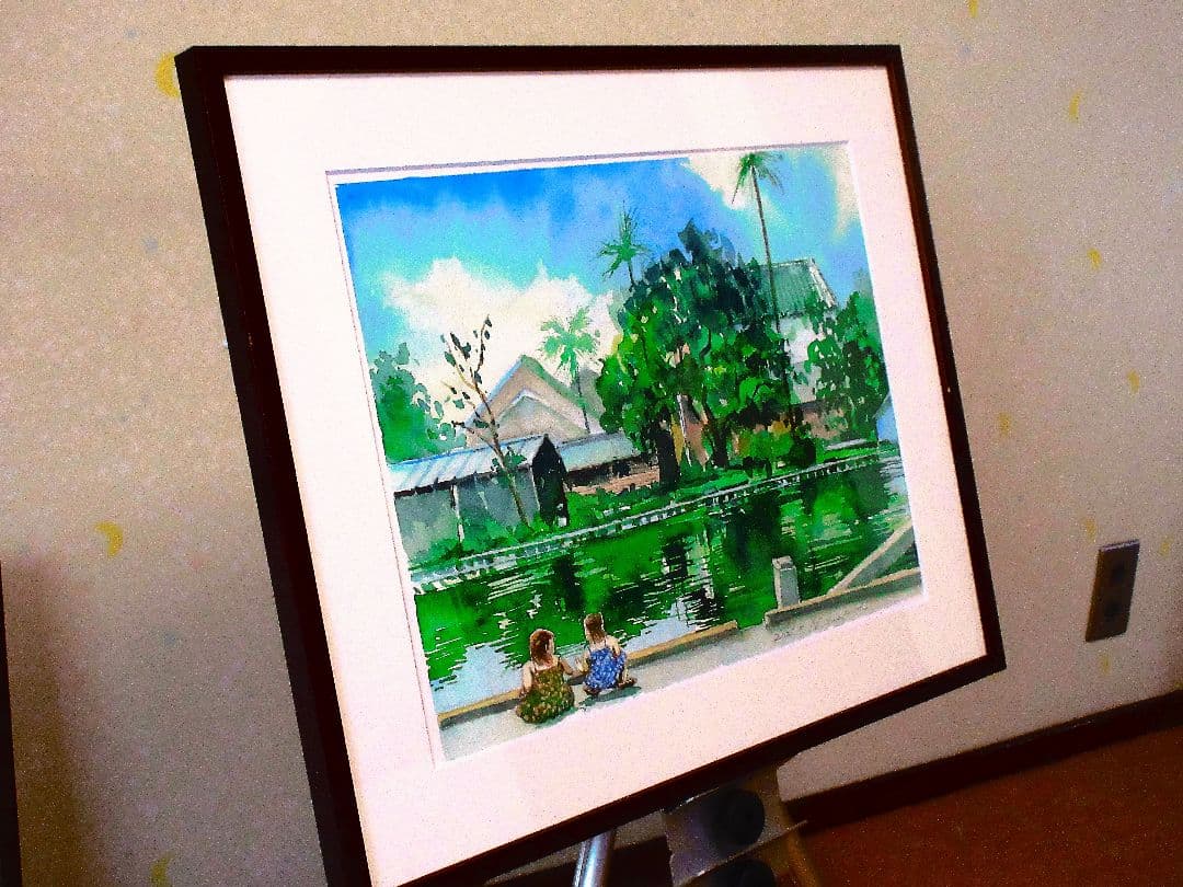 水彩画 (懐かしい思い出の風景)額縁付き
