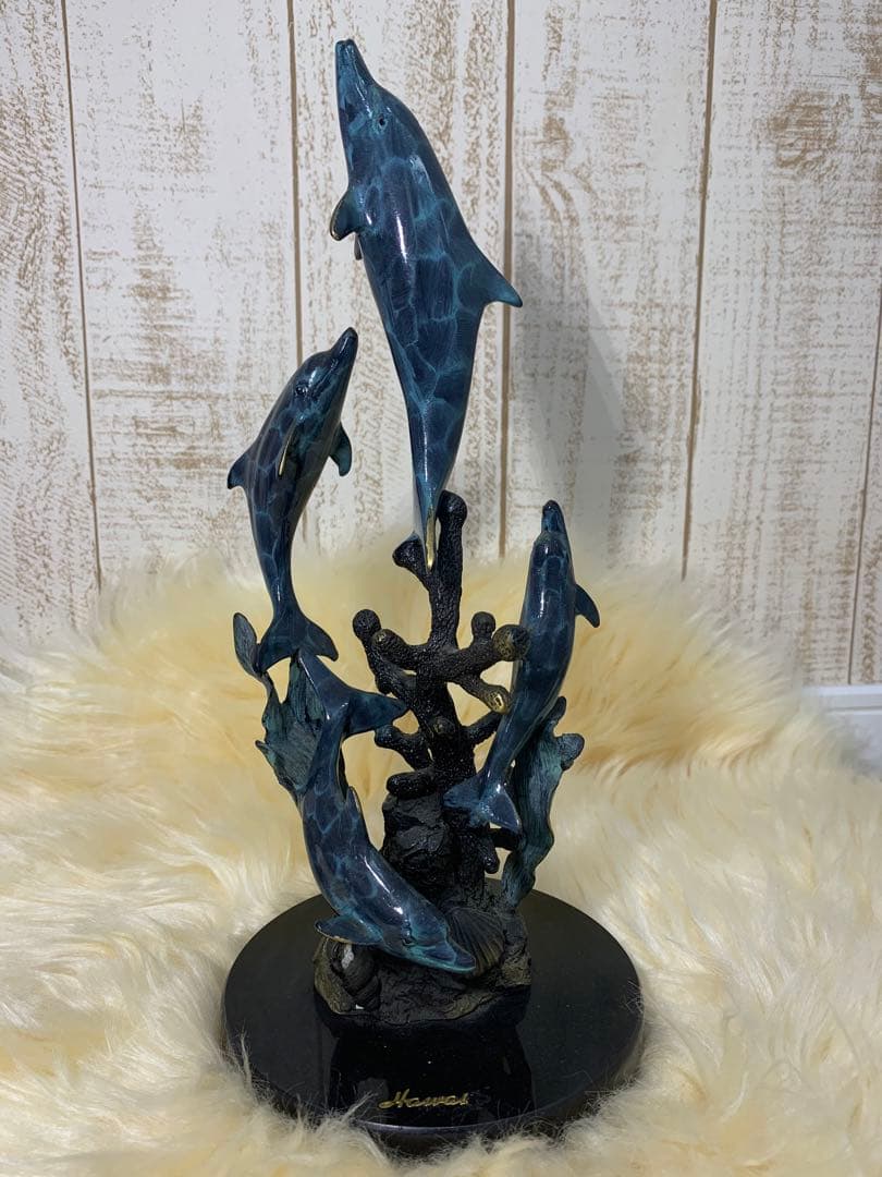 イルカ ドルフィン リング 珊瑚 置物 アンティーク 骨董 オブジェ