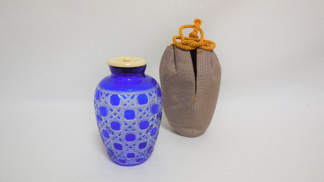 茶道 茶道具 星野工房 義山 切子 茶入 共箱 江戸切子