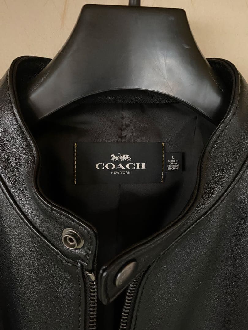 COACH シングルライダースジャケット ブラック Lサイズ メンズ