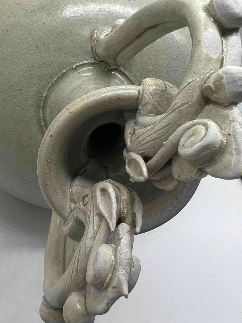 唐時代 白磁双龍耳大尊 巩県窯白瓷 【旧家旧蔵】 希少貴重 花入(B-68