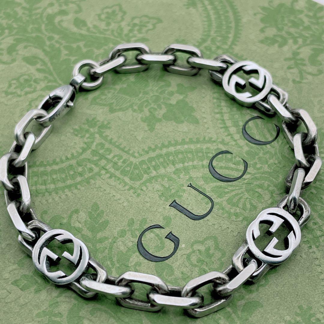 GUCCI　インターロッキング　ブレスレット　17号　シルバー チェーン