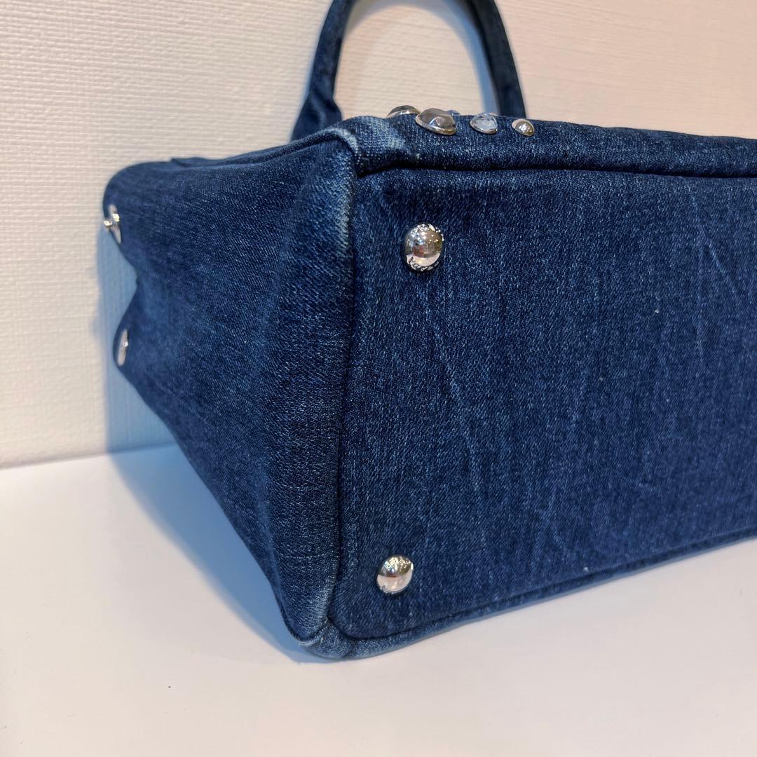 美品 PRADA プラダ 最も安い カナパ デニム ビジュー スタッズ トート