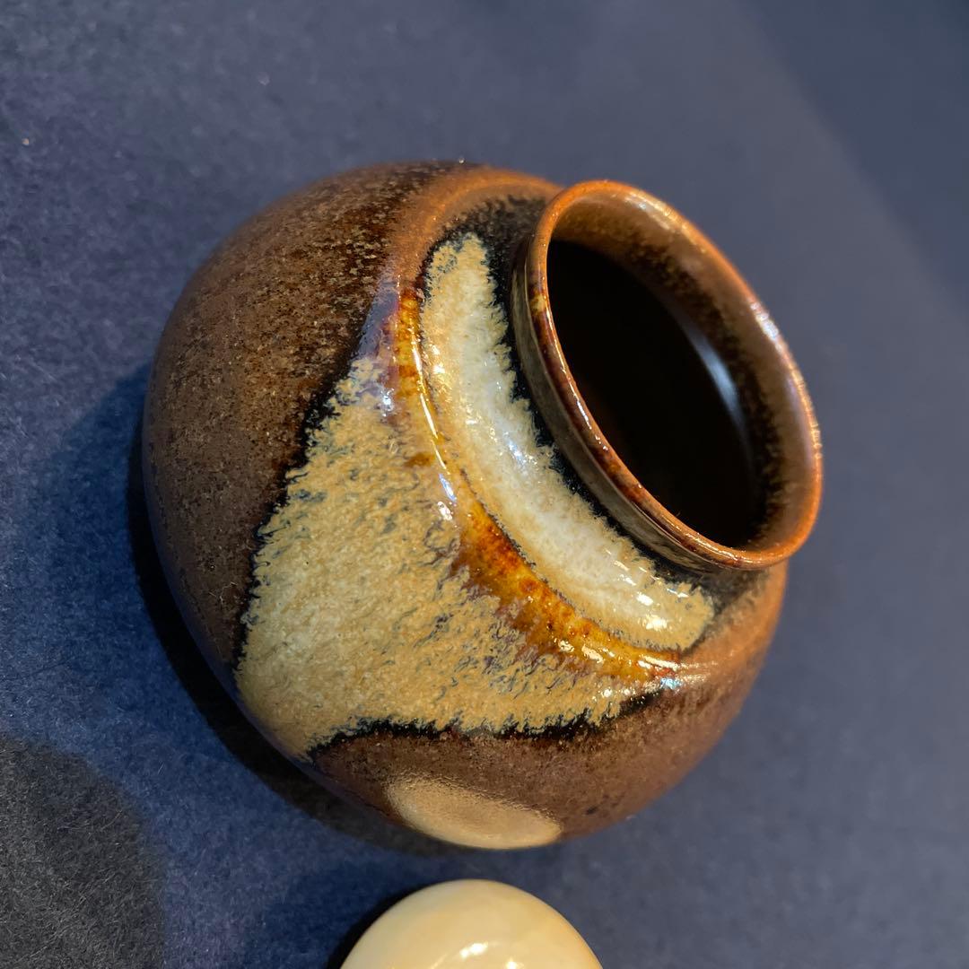 「遠州七窯」の一つでもある『膳所焼』で『陽炎園(窯)』の【大海茶入】共箱　茶道具