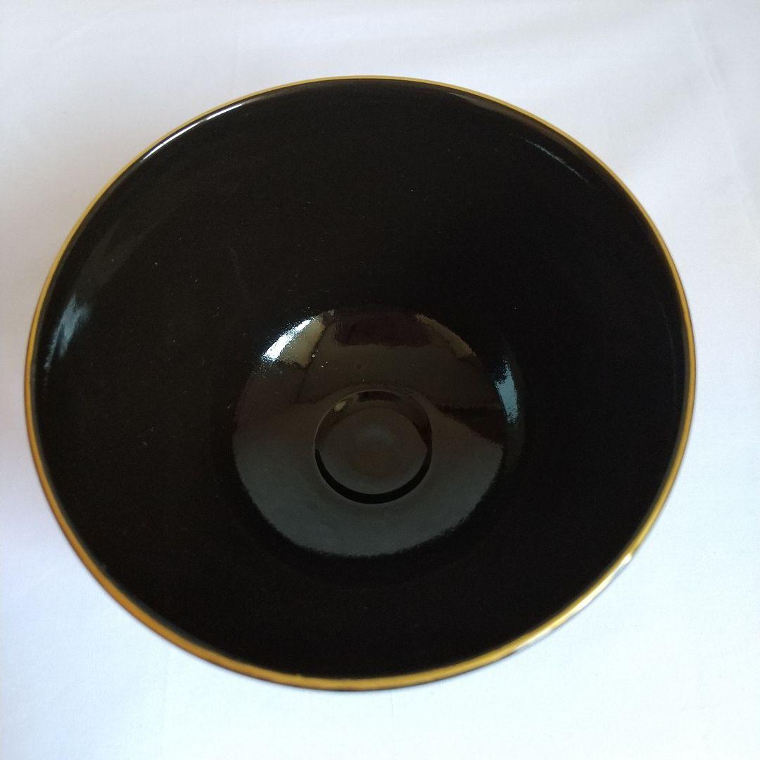 京焼 清水焼  黒塗花丸紋  抹茶茶碗   与山