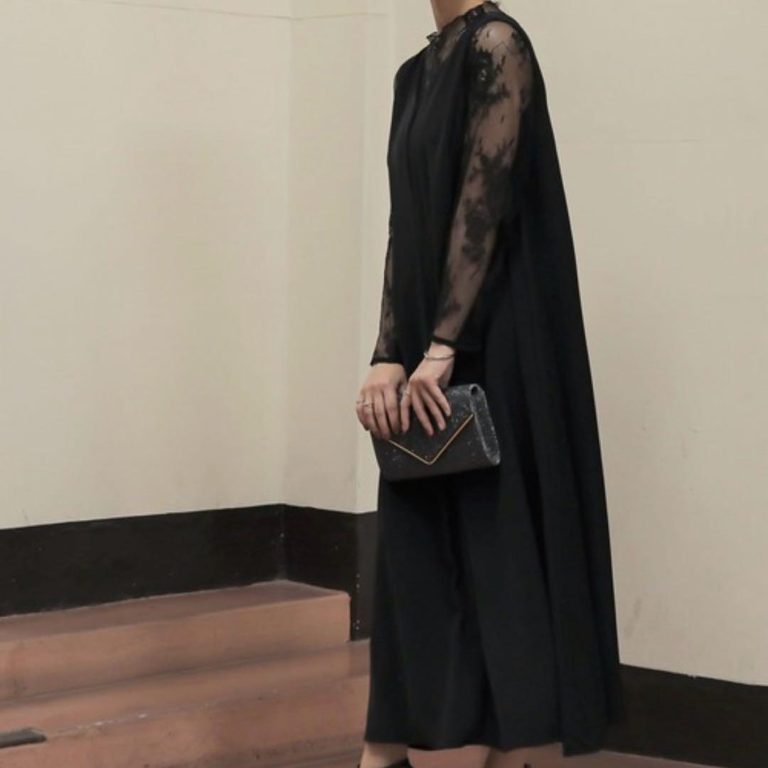 epic day メローレースAラインロングドレス　ブラック　パーティードレス