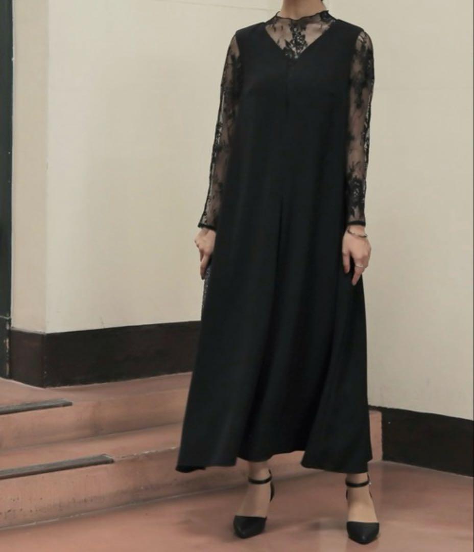 epic day メローレースAラインロングドレス　ブラック　パーティードレス