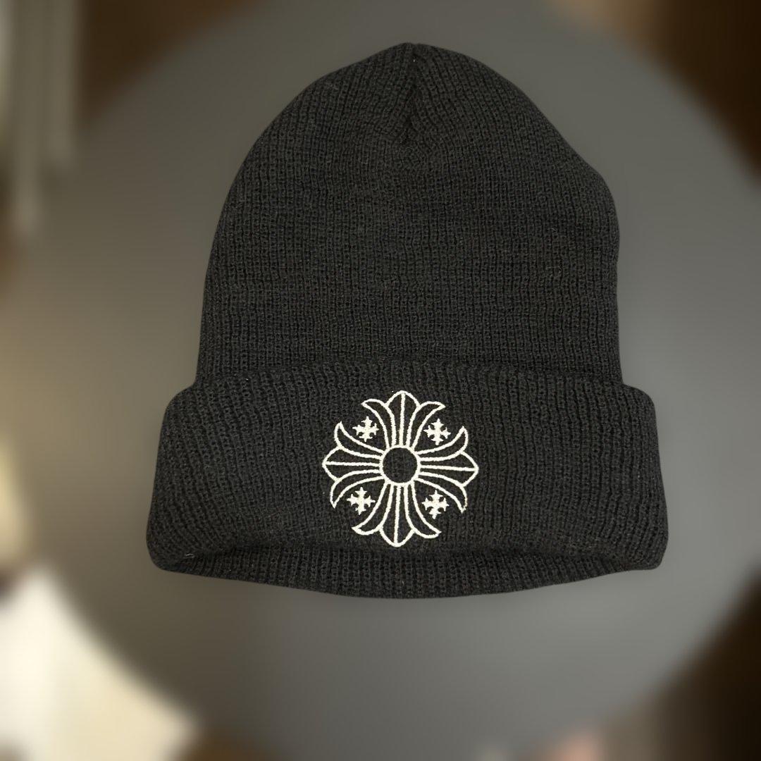 【美品】CHROME HEARTS クロムハーツ ニット帽 刺繍ロゴ ブラック CHROME HEARTS クロムハーツ ビーニー ニット帽 ブラック