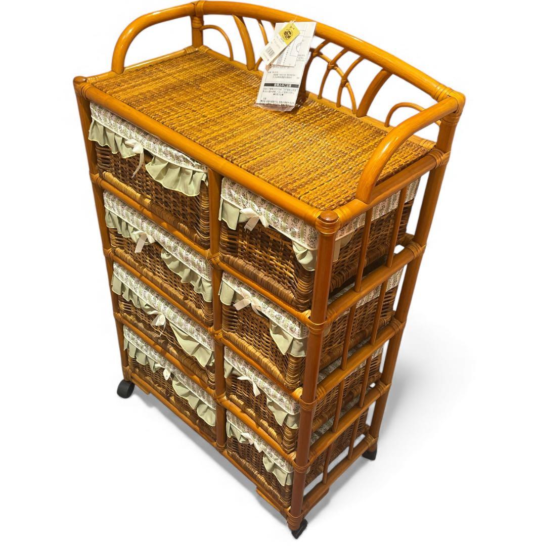 昭和レトロ ラタンランドリーラック バスケット付き 脱衣かご 籐家具