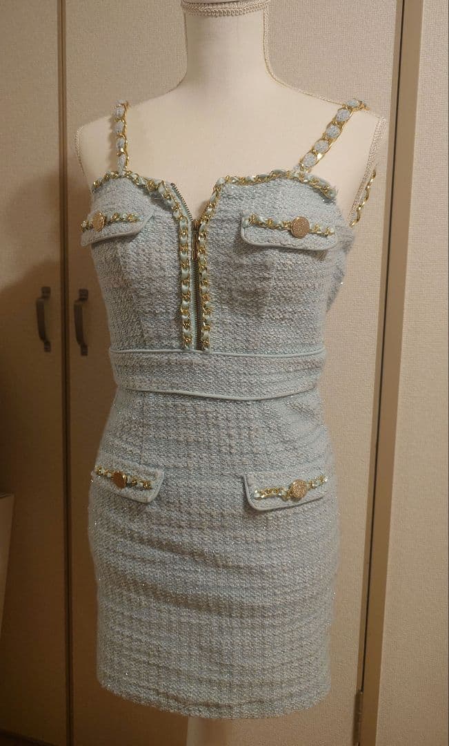 ★Sugar　An　ショルダーチェーン　ツイード　ミニドレス　ミント/S★