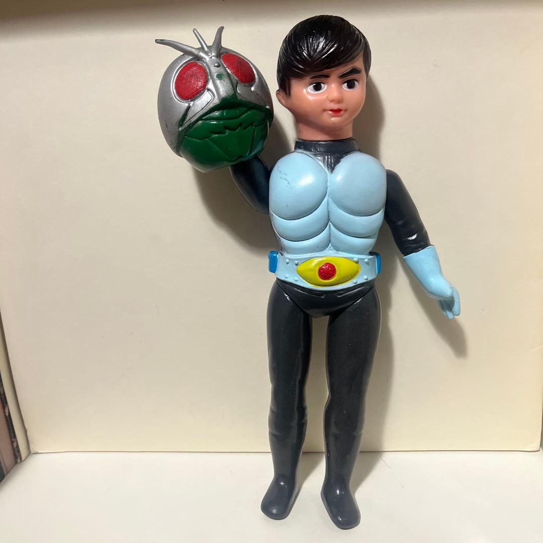 無版権 3本アンテナ 仮面ライダー ソフビ フィギュア 当時物 旧バンダイ