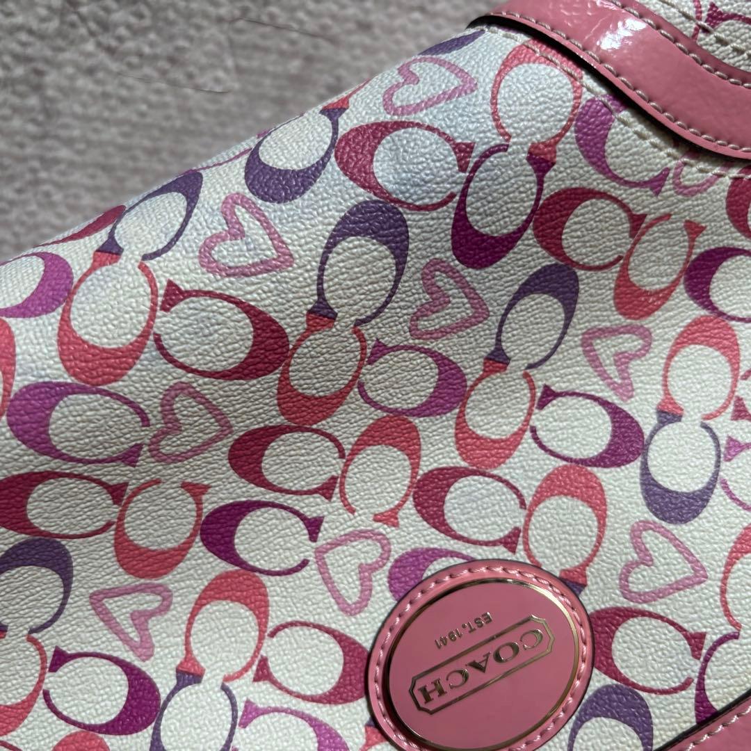 美品　COACH　コーチ　シグネチャー　Y2K ミニボストン　ピンク　ハート