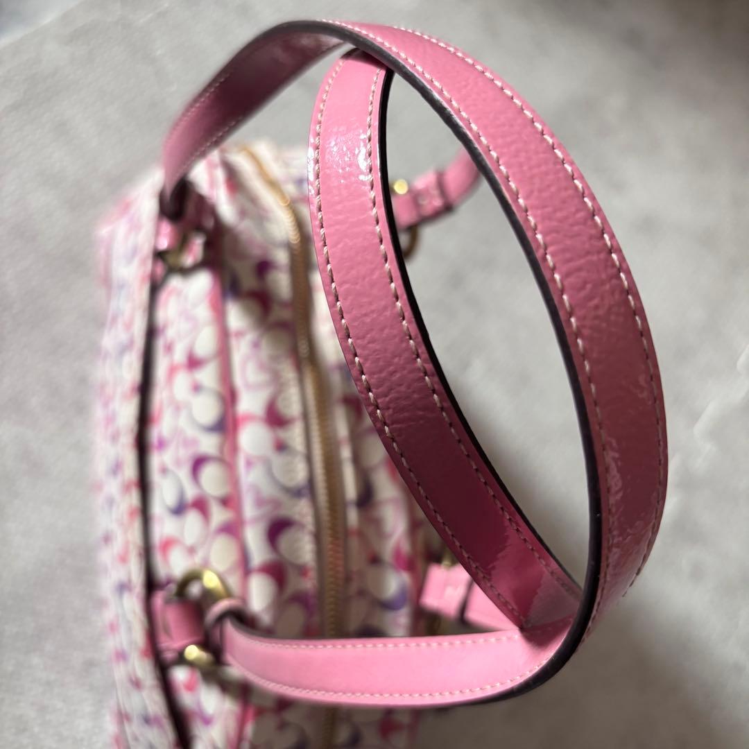 美品　COACH　コーチ　シグネチャー　Y2K ミニボストン　ピンク　ハート