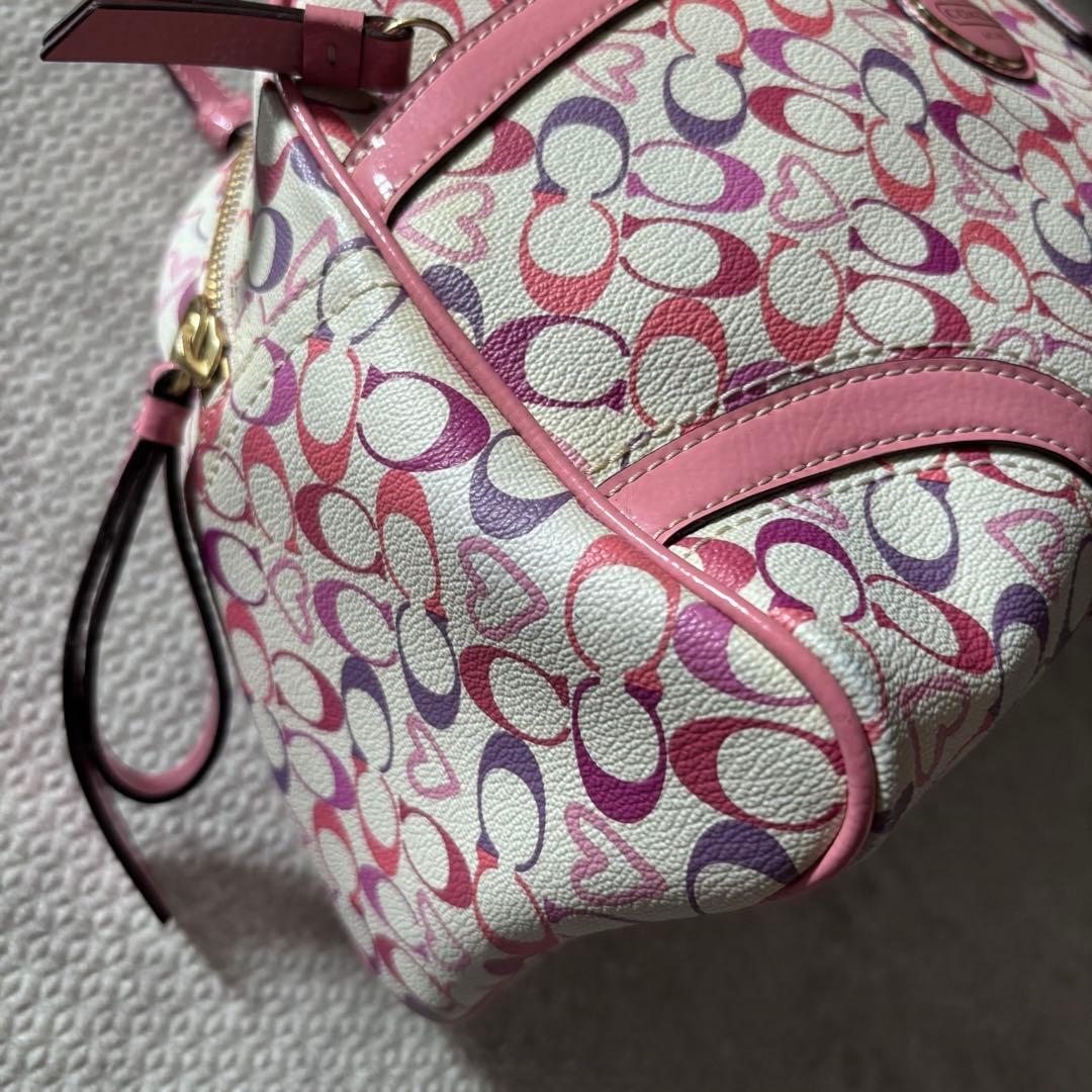 美品　COACH　コーチ　シグネチャー　Y2K ミニボストン　ピンク　ハート