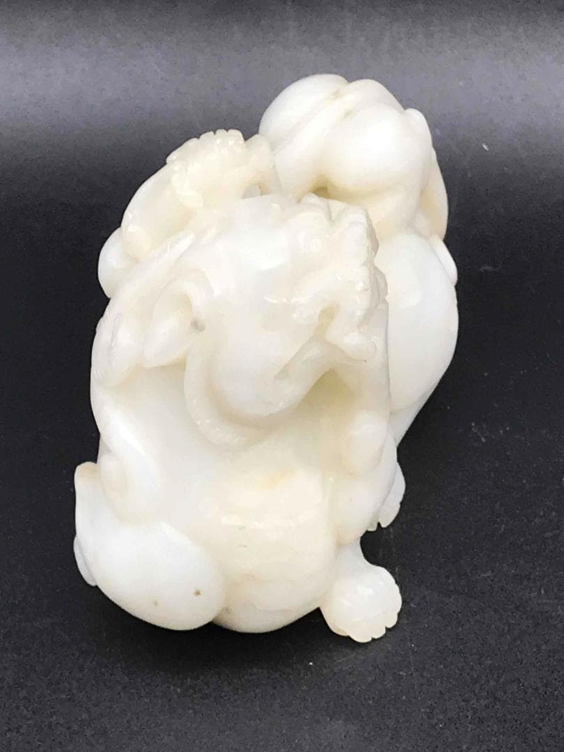 明から清時代和田玉双貔貅龍亀 瑞獣純和田玉彫り古玉石繊細(F-57)