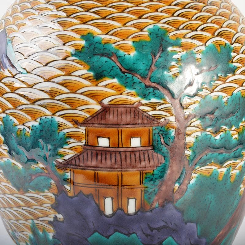 九谷焼 三代三ツ井為吉作 色絵山水紋 花生 共布共箱 M R6752B - メルカリ