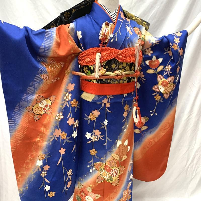 508ag36楽々衿帯揚げ帯締めしごき■七五三 七歳 女児 着物&袋帯■美品