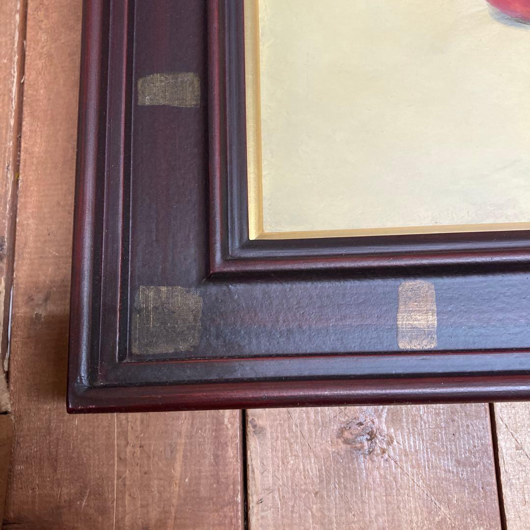 【真作】中井亮「ほおずき」油彩画 F3号程度 サイン有 額装済み 静物画