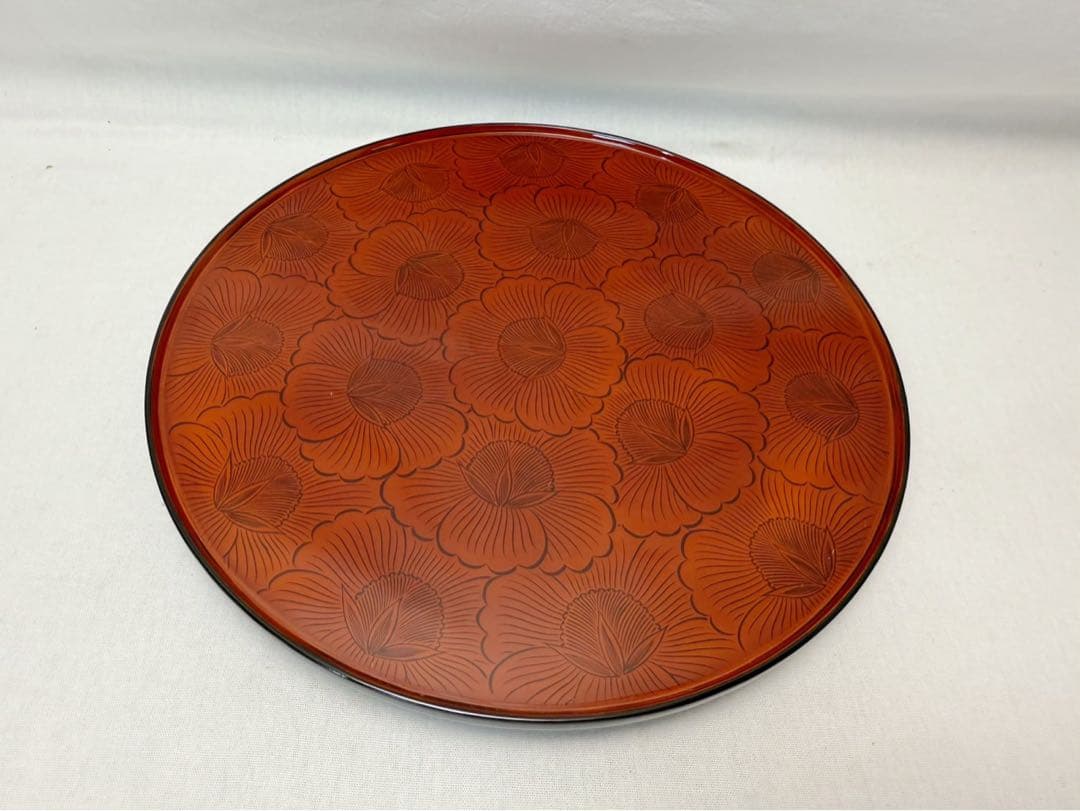 未使用 茶道具 塗師 好則造 輪島塗 牡丹文 干菓子盆 刻印 共布 共箱