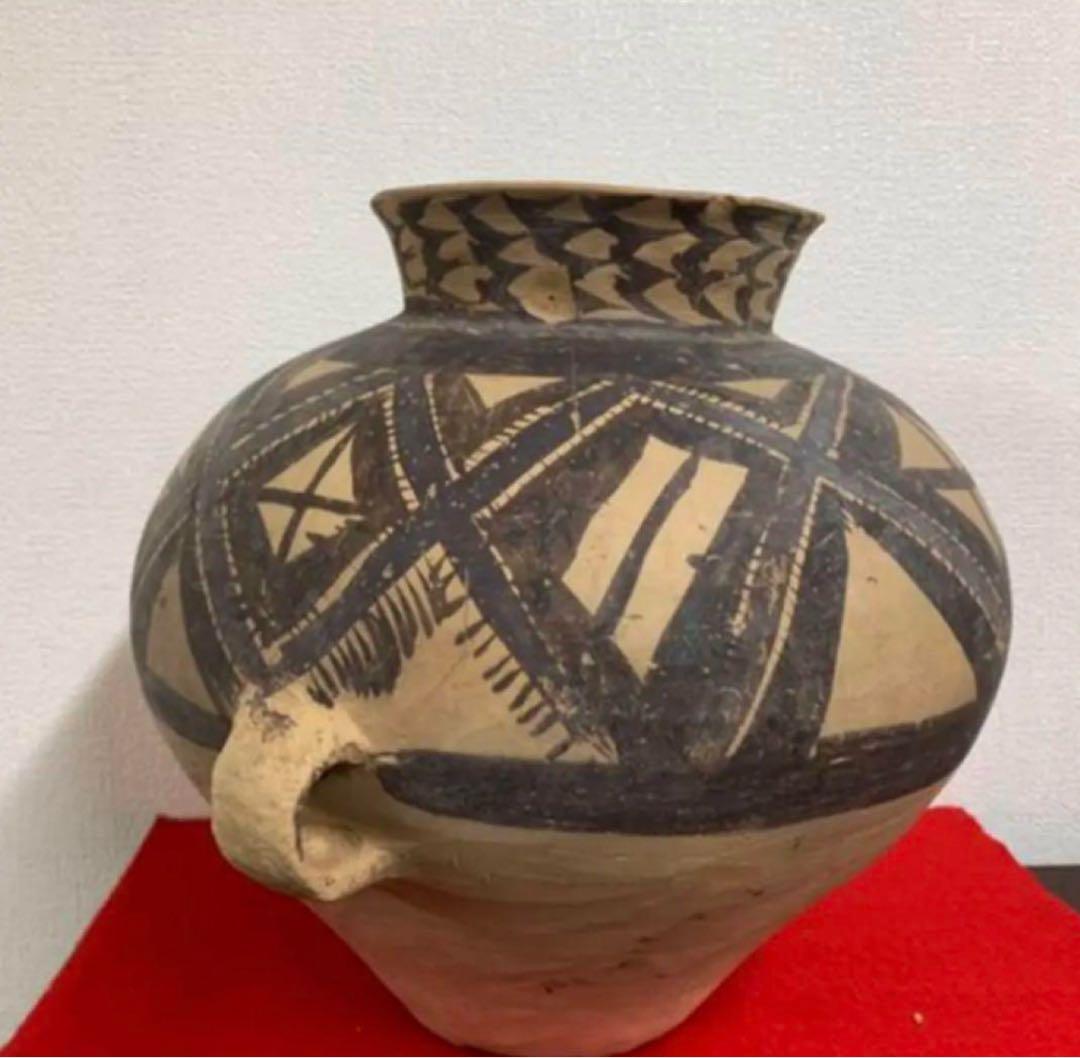 彩陶 【中国彩陶双耳大壷 アンダーソン土器/出土品】紀元前五千年　共箱Y07