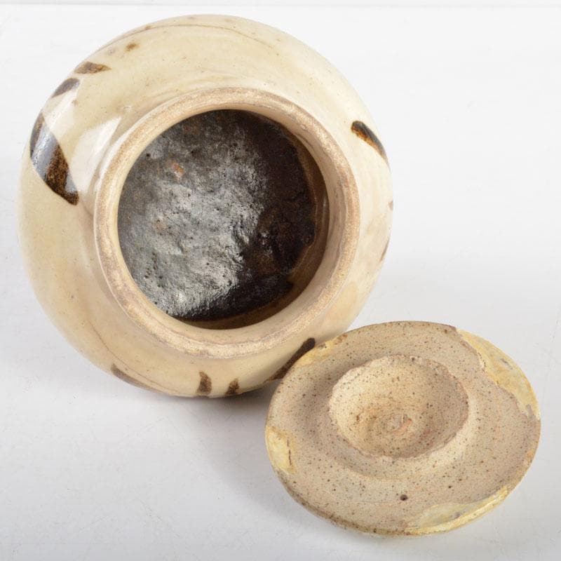 中国 宋 磁州窯 鉄絵 草文 蓋壷 時代箱付 M R4797