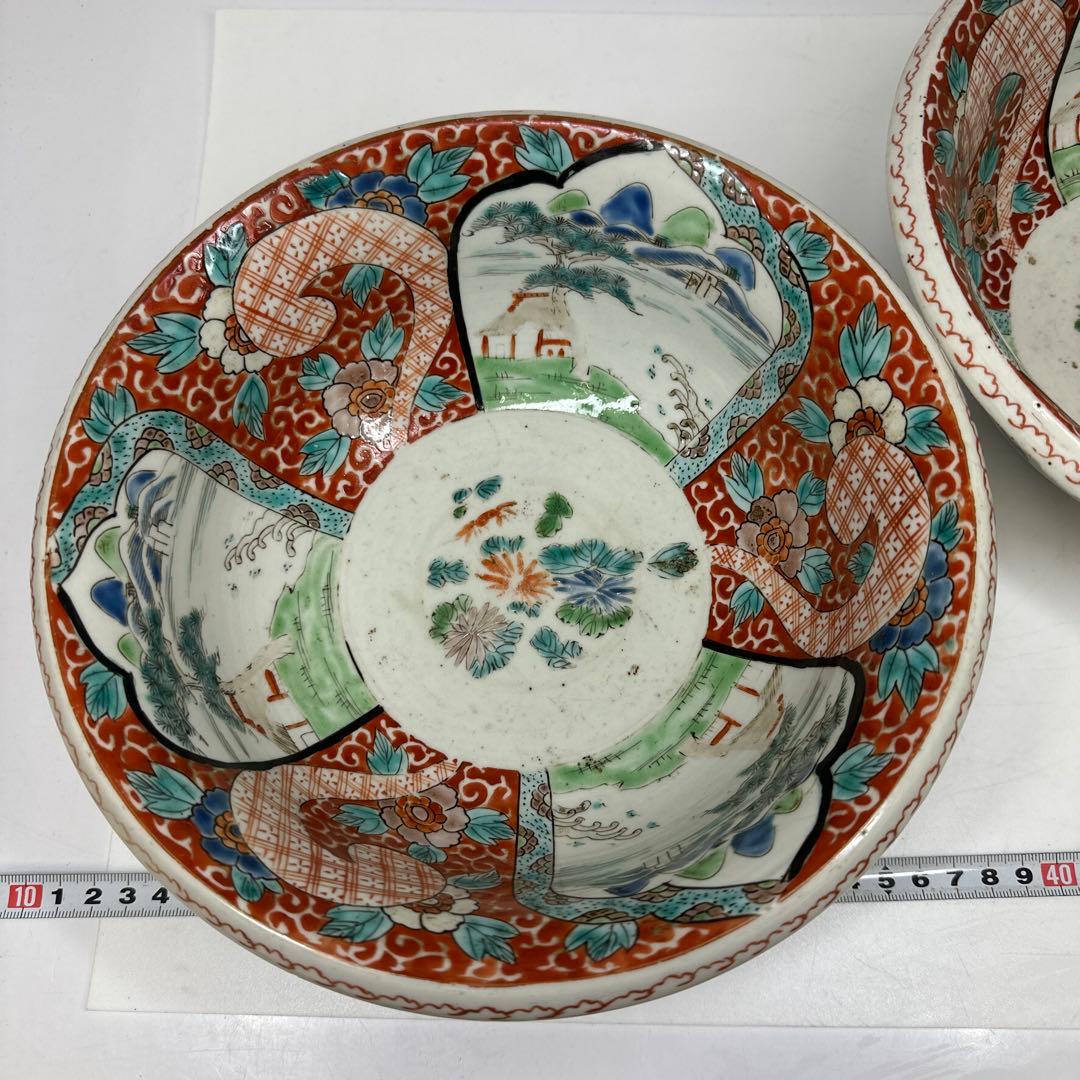 古伊万里　赤絵大鉢　２客　幅約22.8㎝　タサチ　東さ7-0420④