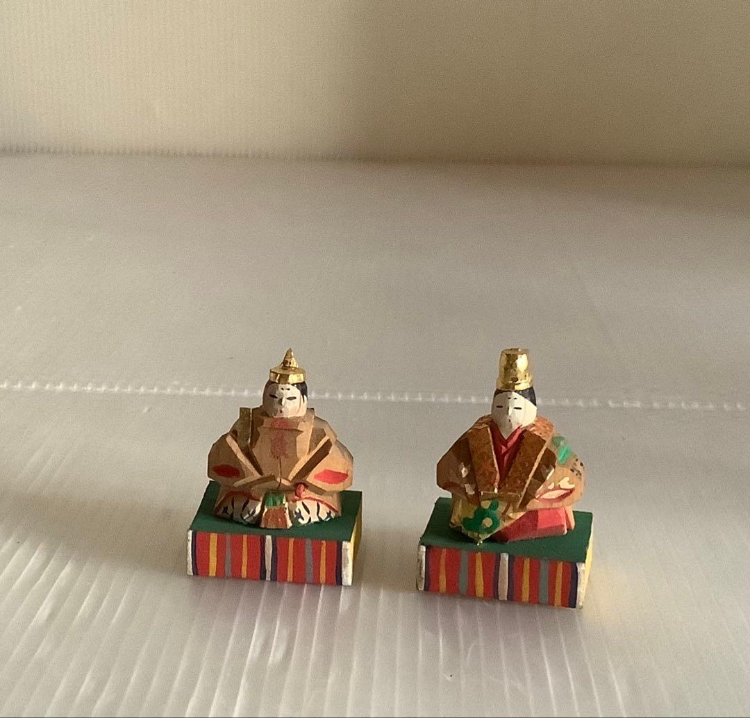 郷土玩具♪奈良一刀彫の豆雛♪金彩木彫彩色♪全体やけ擦れ色落ち♪アンティーク