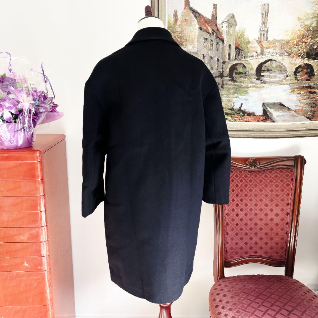 美品 PRADAプラダ カシミヤブレンド コクーン シルエットコート ネイビー