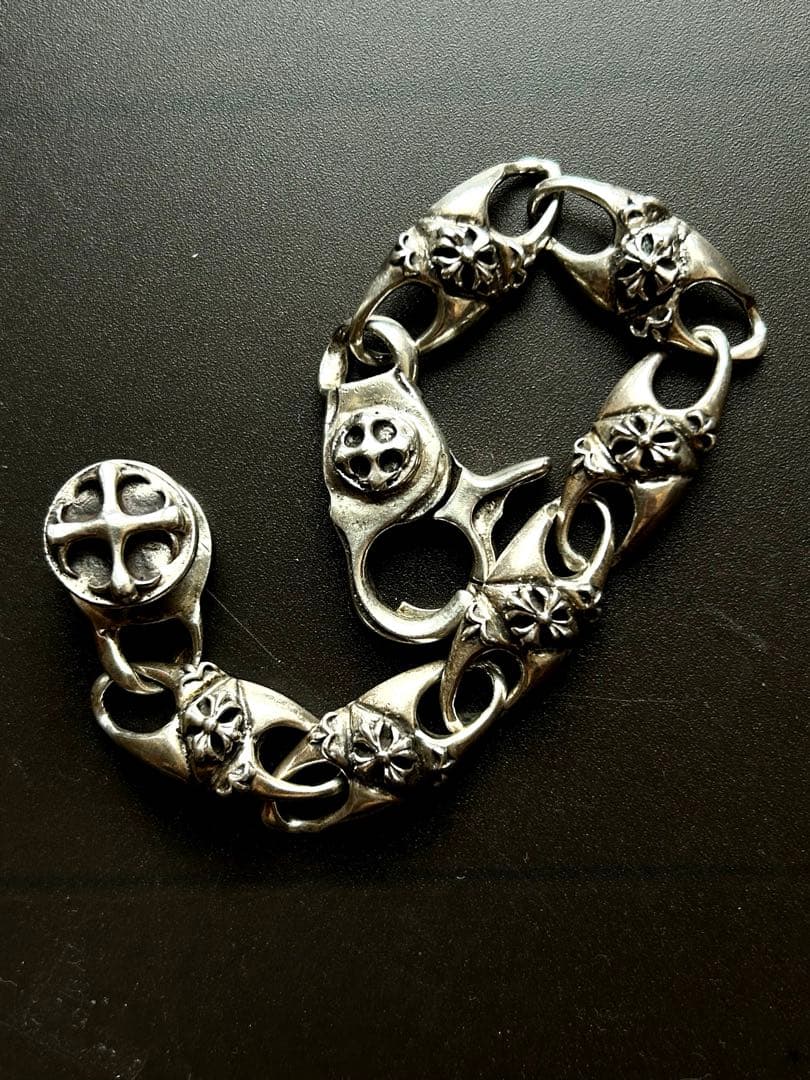 フローラルクロス クリップ式 ヴィンテージ シルバーブレスレット／極太／925