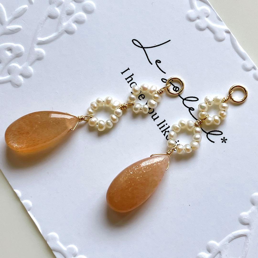 Kaya◆ピーチムーンストーン×淡水パールチャーム✧14kgf