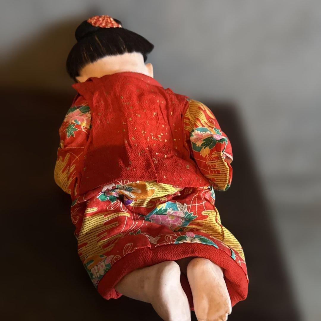 瞬間的お値下げ‼️ヴィンテージ 市松人形 赤と緑の花柄着物 幼子