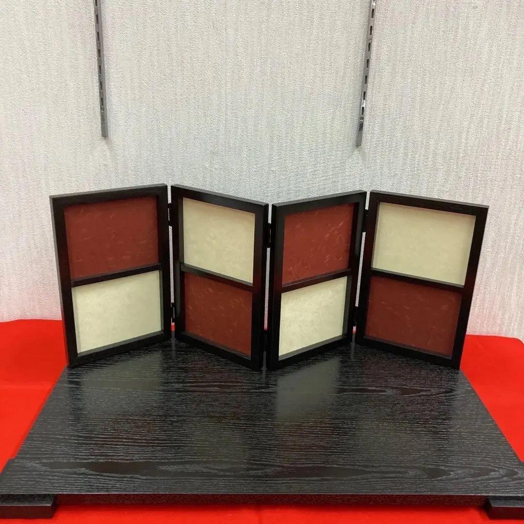 F20-5 市松柄屏風　木製台と屏風のみ　全体の高さ30㎝位　親王飾り台