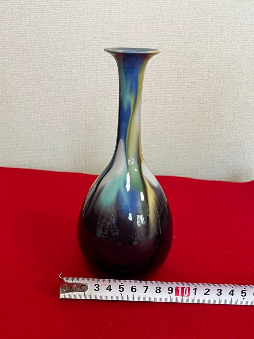 柳雨軒 三代 人間国宝 徳田八十吉  (正彦銘)彩釉 花入 管理T196