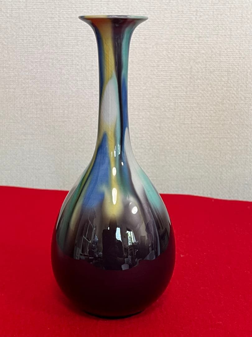 柳雨軒 三代 人間国宝 徳田八十吉  (正彦銘)彩釉 花入 管理T196