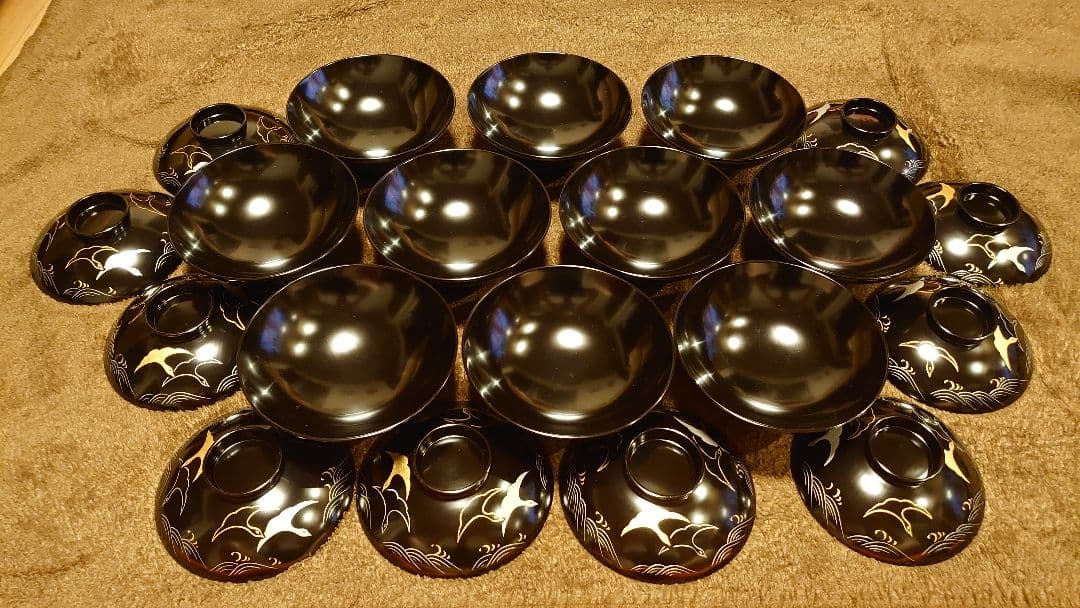 輪島塗 漆器 金蒔絵 蒔絵 蓋椀 波千鳥 人間国宝 10客