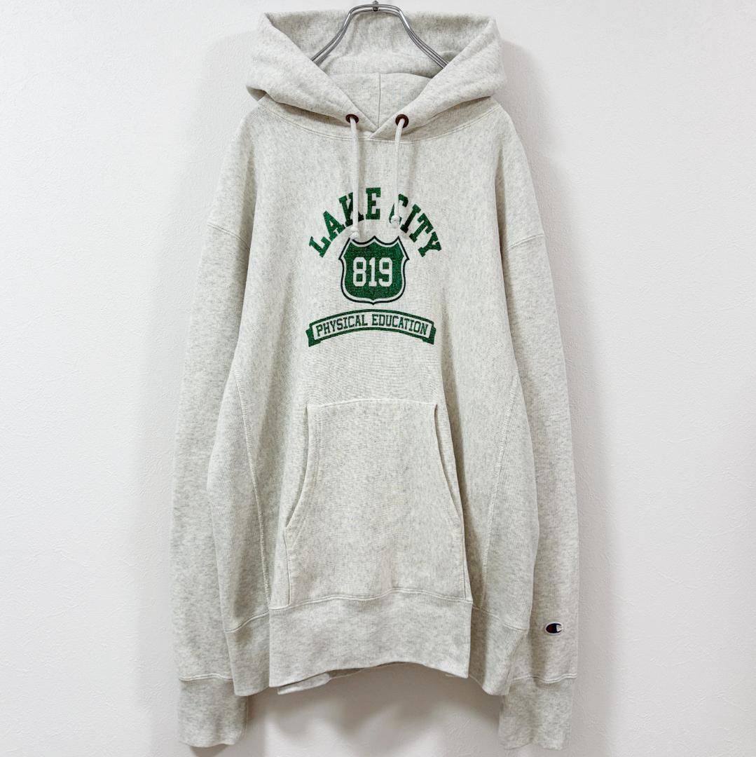 XXL　70s復刻　チャンピオン　染み込み3段プリント　リバースウィーブパーカー