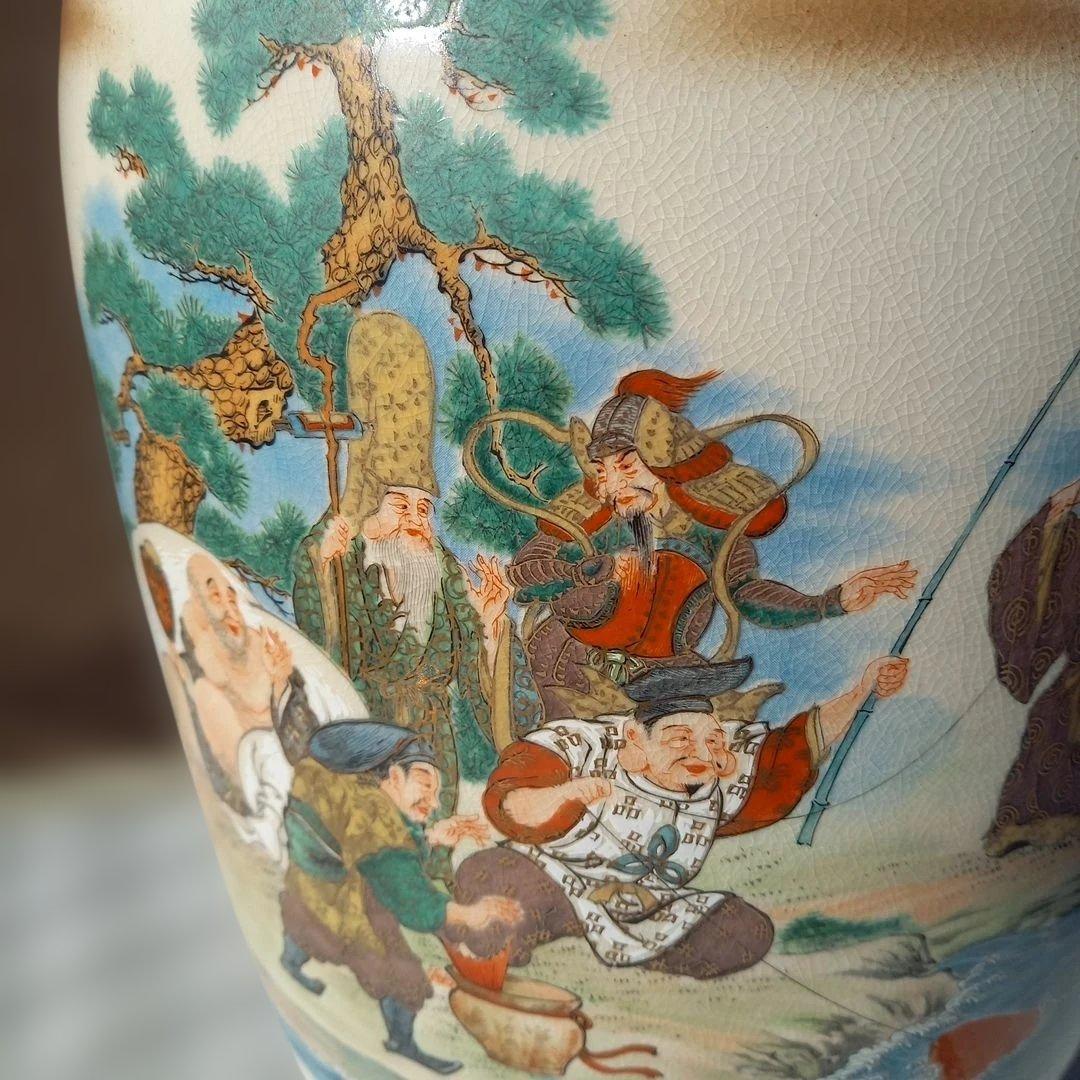 豪華 壷 九谷焼 七福人 61cm