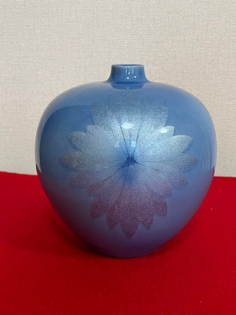 人間国宝内定 中田一於 淡青釉裏銀彩 花瓶 N47 日本工芸会正会員 九谷焼