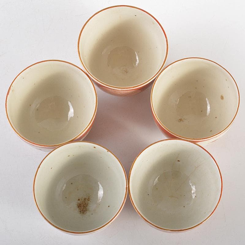 煎茶道具 九谷焼 赤絵金彩 人物花文 煎茶碗 五客 碗筒付 M R7118