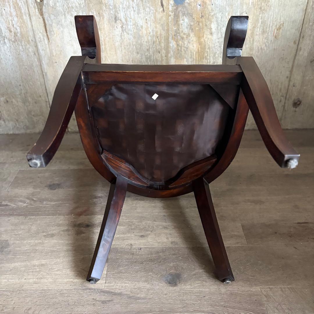 エスニックスタイル レザーシート アームチェア ヴィンテージ ②