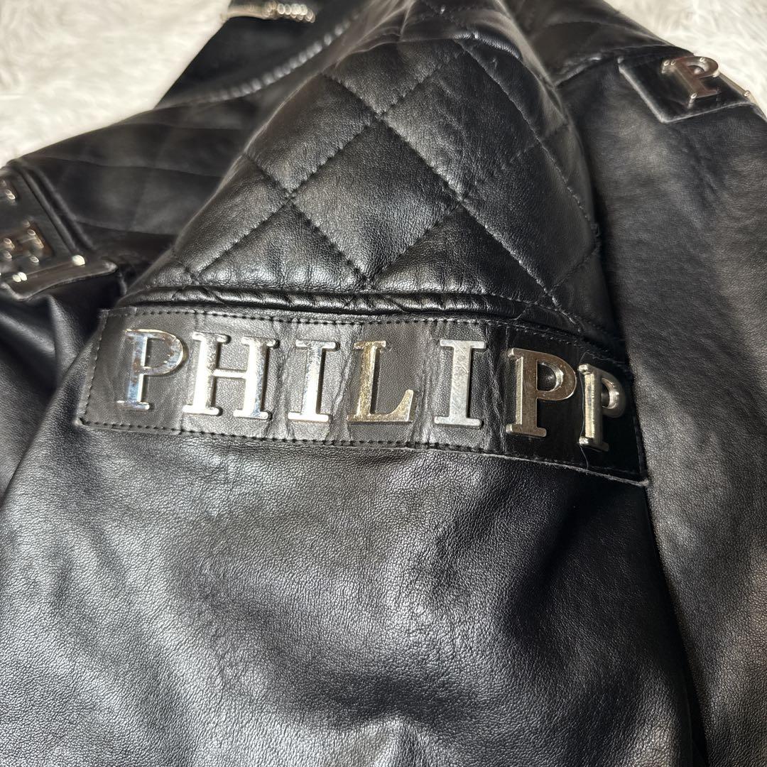希少✨️大きい フィリッププレイン レザージャケット キルティング 黒