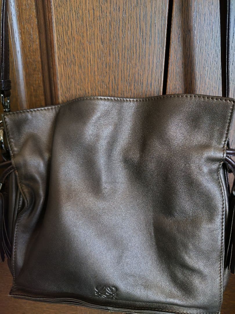 美品 ロエベフラメンコダークブラウン フリンジナッパー ミニ