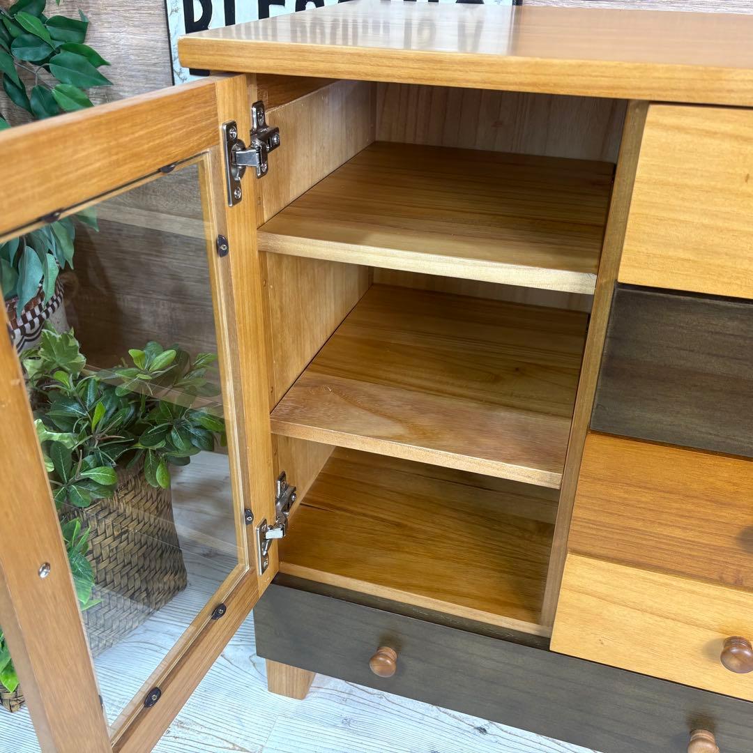 訳あり品【134】ナチュラルウッド桐材天然無垢ガラスキャビネット収納