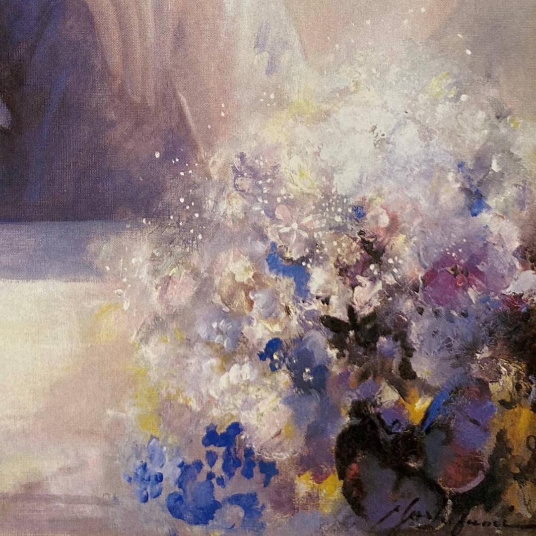 渡辺芳文、【窓辺】、希少な画集より、新品額装付、マット額装付き